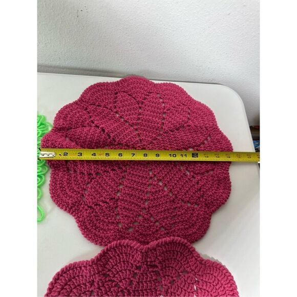Rare Vintage Handmade Set of 6 Knit Crochet Hot Pad Trivet Potholders - Picture 13 of 14